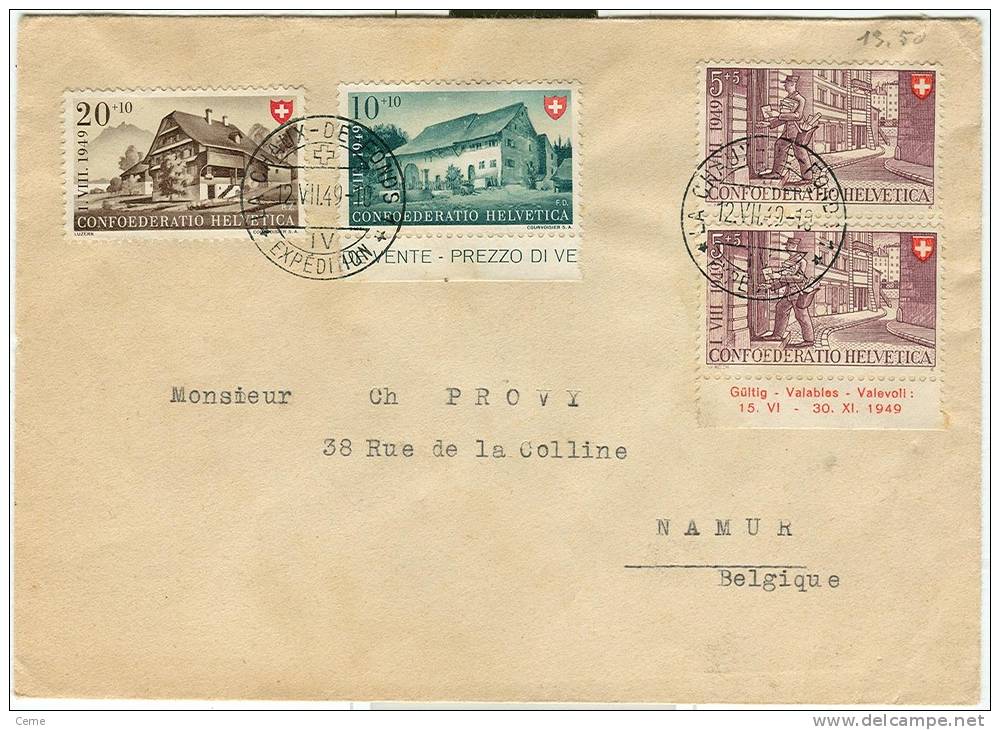 Suisse - No 477, 478, 479 (+ Bords De Feuilles) Sur Lettre La Chaux De Fonds Vers Namur Du 12/07/49 - Briefe U. Dokumente