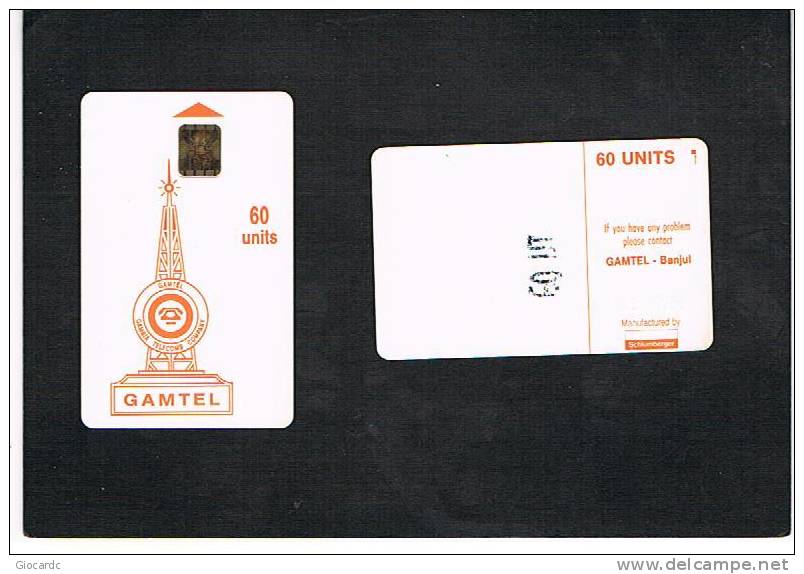 GAMBIA - GAMTEL  (CHIP)   - LOGO ORANGE 60  (GLOSSY, CODE C4B100956)    - USED  -  RIF. 600 - Gambie