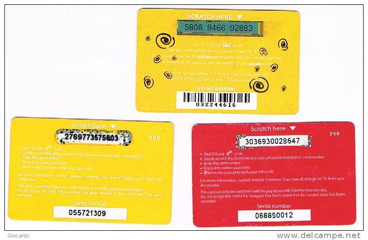 GHANA - AREEBA / SPACEFON  (GSM RECHARGE)   -  LOT OF 3 DIFFERENT   - USED  -  RIF. 619 - Ghana