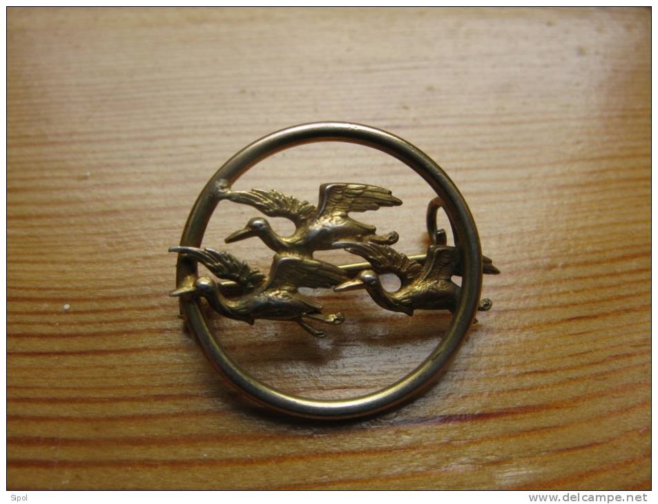 Broche Circulaire En Métal Jaune  Représentant Un Vol De 3 Canards  - 1940 Env - BE - Brooches