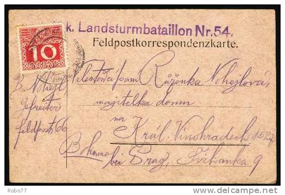 1915 Austria Hungary. Millitary, Feldpost, Fieldpost.  K.u.K. Landsturmbataillon Nr.54. (Q01180) - Segnatasse