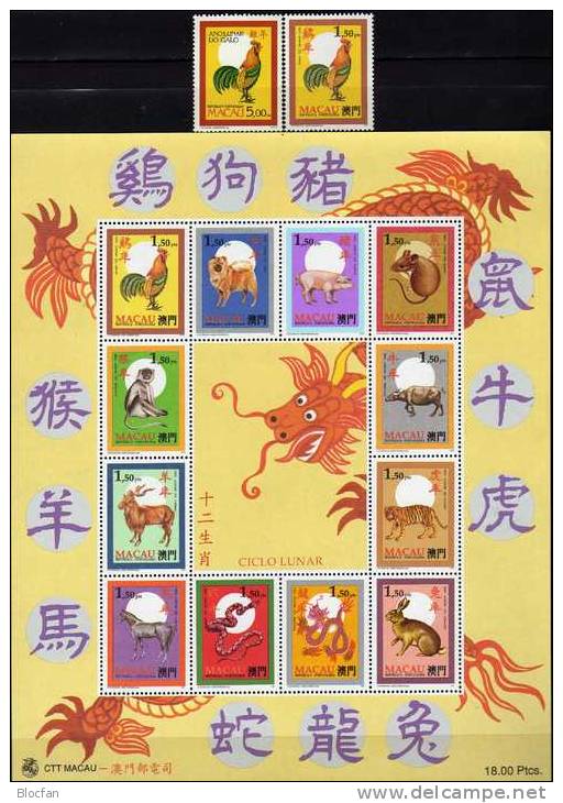 Chinesischer Kalender Jahr Des Hahnes 1993 Macau 712, 832+ Kleinbogen ** 31€ Fauna Stamp 1995 Cock Out Sheetlet Of Macao - Collections, Lots & Séries