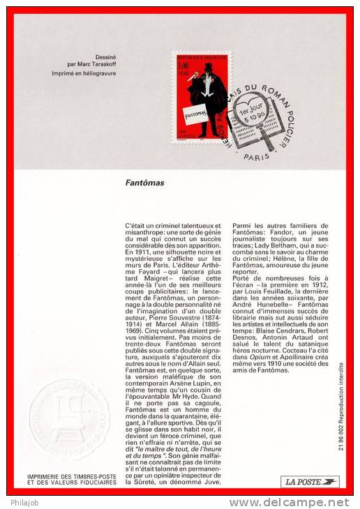 1996 : NOTICE OFFICIELLE " FANTOMAS " N° YT 3028 - Documentos Del Correo