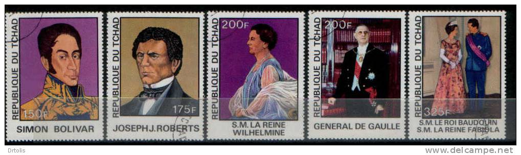 CHAD / 1977 / FAMOUS PERSONALITIES / 5 VF USED STAMPS . - De Gaulle (Generale)