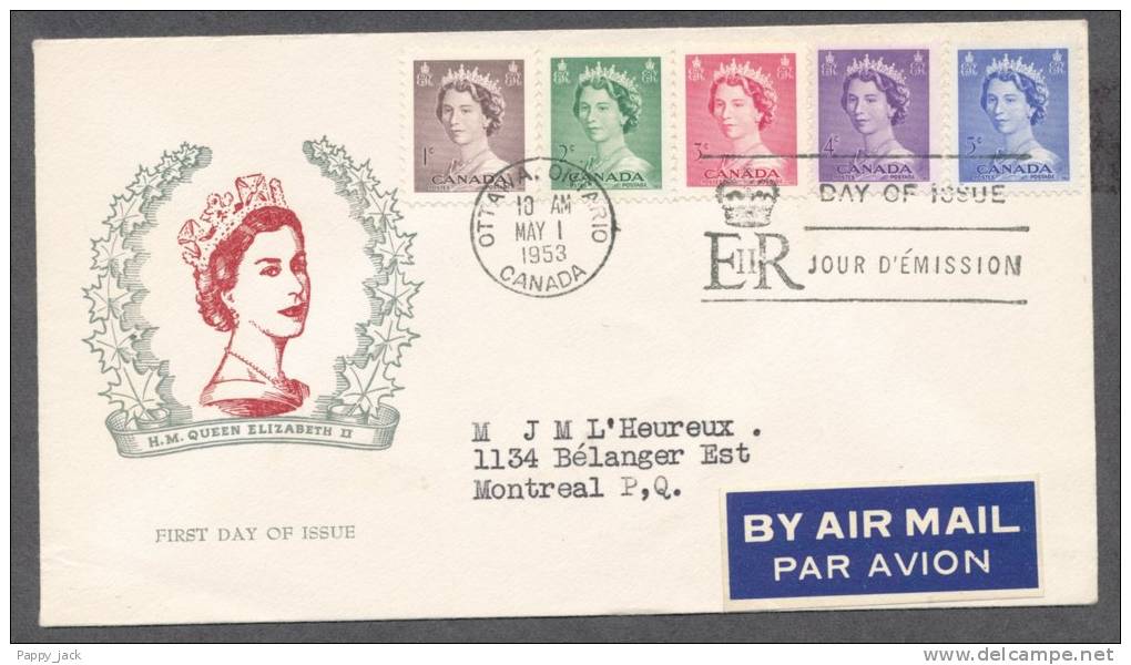 1953 Canada FDC H.M. Queen Elizabeth II Scott #325 To 329 Karsh Portrait Issue May 1, 1953 - 1952-1960