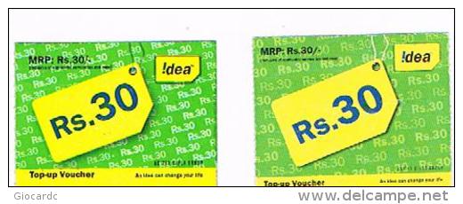 INDIA - IDEA CELLULAR  (GSM RECHARGE) -  TOP-UP VOUCHER GREEN 30 (SMALL SIZE):  2 WITH DIFFERENT BACK - USED-  RIF.717 - Inde