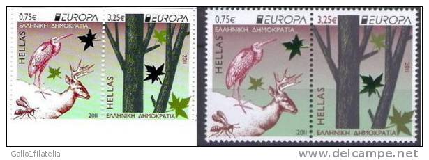 2011 - GRECIA / GREECE - EUROPA CEPT - LE FORESTE / THE FORESTS - 2 STAMPS + 2 STAMPS FROM BOOKLET. MNH - 2011