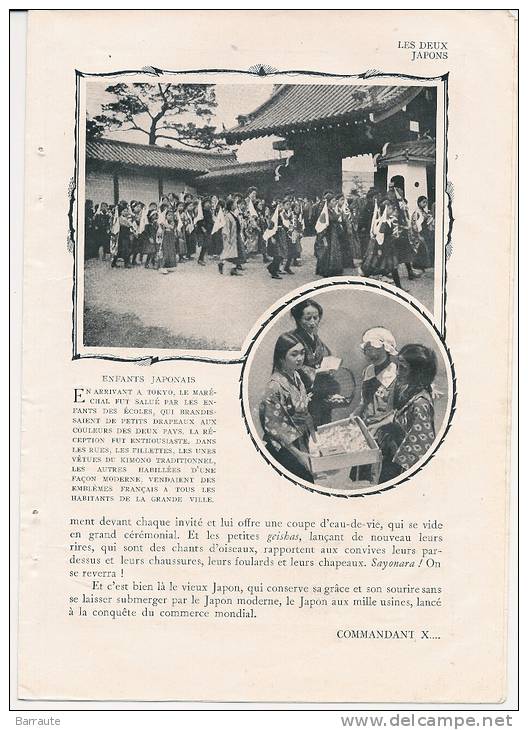 Feuillet Article Actualité De 1922 " Le MARECHAL JOFFRE Au JAPON"  Les Deux Japons Comment Les A Vus Le Maréchal. - Historical Documents