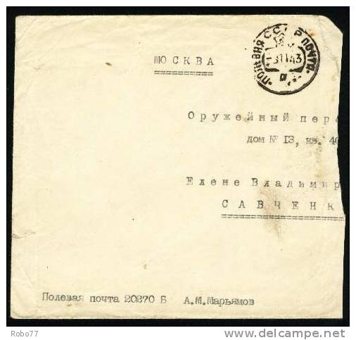 1943 Russia, USSR.  Millitary, Feldpost, Fieldpost. Sent To Moskva. Polevaja Po&#269;ta SSSR 3.11.43. (Q12008) - Brieven En Documenten