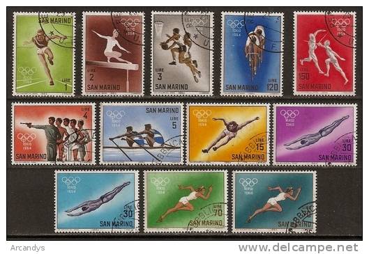 SAINT MARIN 1964  Scott A113 N° 582/593 Oblitérés, 18 Th Olympic Games, Tokyo - Gebraucht