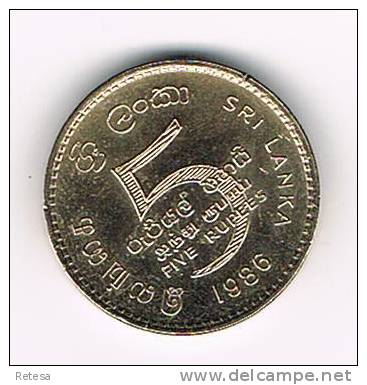 SRI  LANKA  5 RUPEES 1986 - Sri Lanka