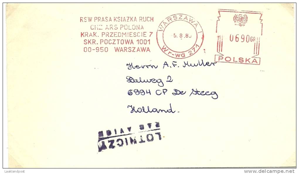 Poland Firm Cover RSW Prasa Ksiazka Ruch With Postalia Meter, Warszawa 5-8-1980 - Frankeermachines (EMA)