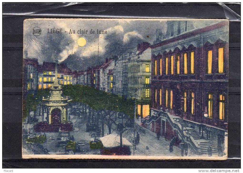 22296    Belgio,    Liege,   Place  Du  Marche,  L"Hotel  De Ville  Et  Le  Perron - Au  Clair  De Lune,  VG  1930 - Liege