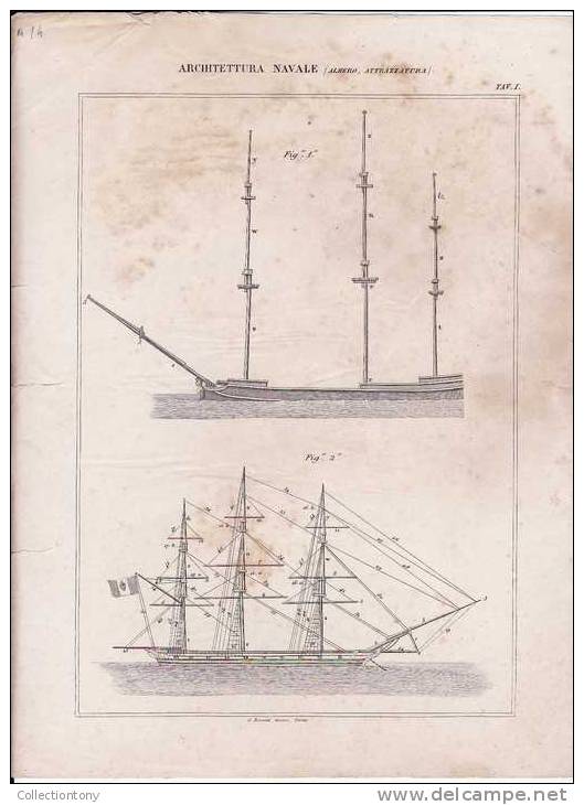 Stampa - Incisione - Architettura Navale (Albero, Attrazzatura) Periodo 1870 Circa - N° 14 - Prints & Engravings