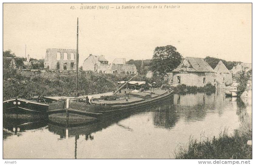 59 - JEUMONT - La Sambre Et Ruines De La Fenderie -- (Péniches) - Jeumont