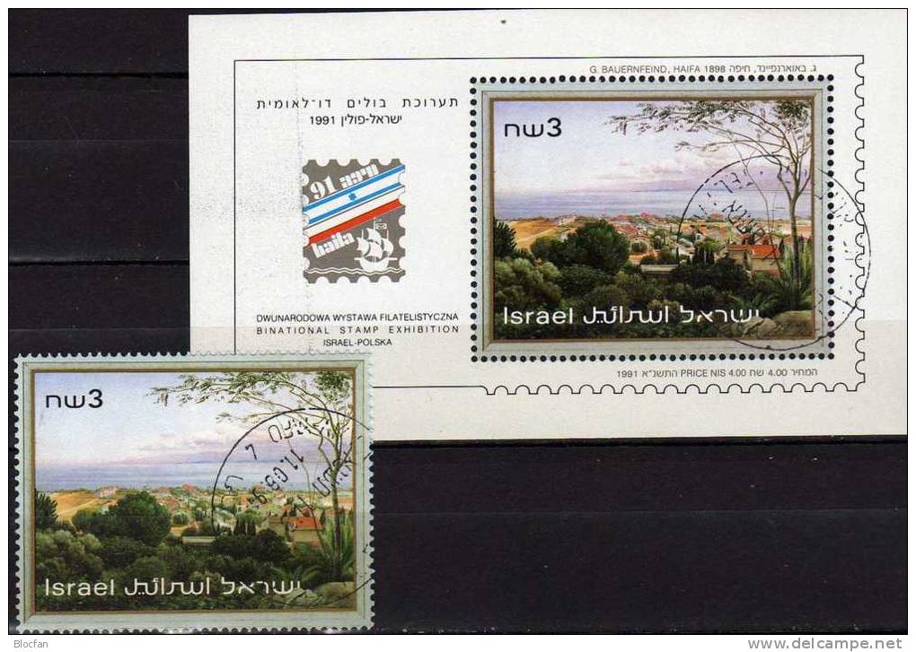 HAIFA 1991 Exhibition Polen Und Israel 1202 + Block 44 O 16€ Gemälde Deutsche Kolonnie Art Bloc Philatelic Sheet Of Asia - Hojas Y Bloques