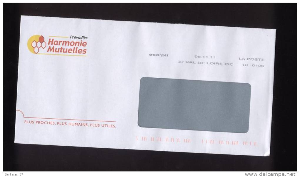 Enveloppe Envelope Prévadiès HARMONIE MUTUELLES ECOPLI 08/11/2011 FRANCE - Lettres & Documents