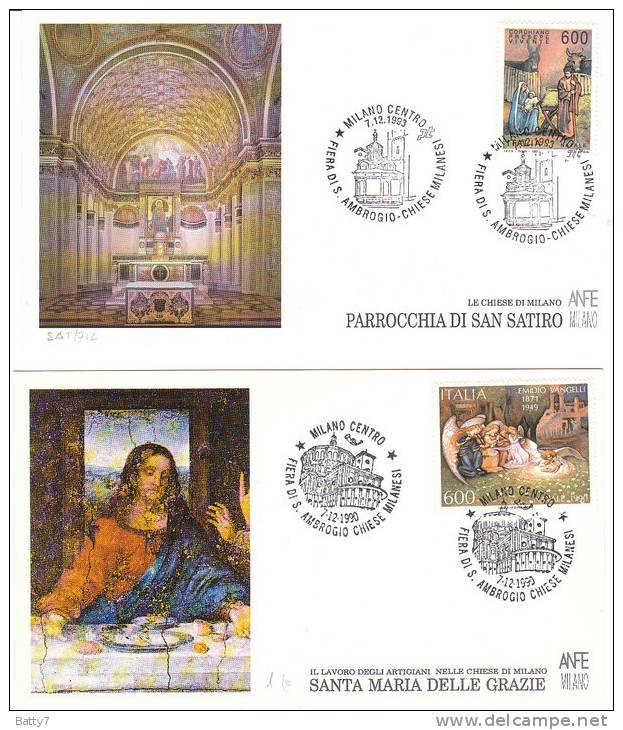 ITALIA 1990  - 1993 - 2 CARTONCINI ANFE MILANO - FIERA DI S. AMBROGIO - Spiegazioni Sul Retro - Non Classificati