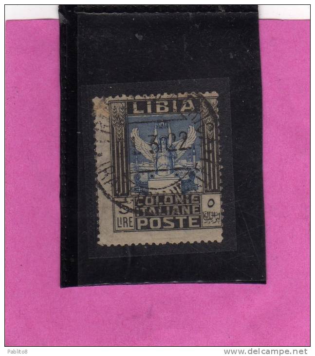 LIBIA 1940 PITTORICA LIRE 5 DENT. PERF. 14 USATO USED OBLITERE' - Libia