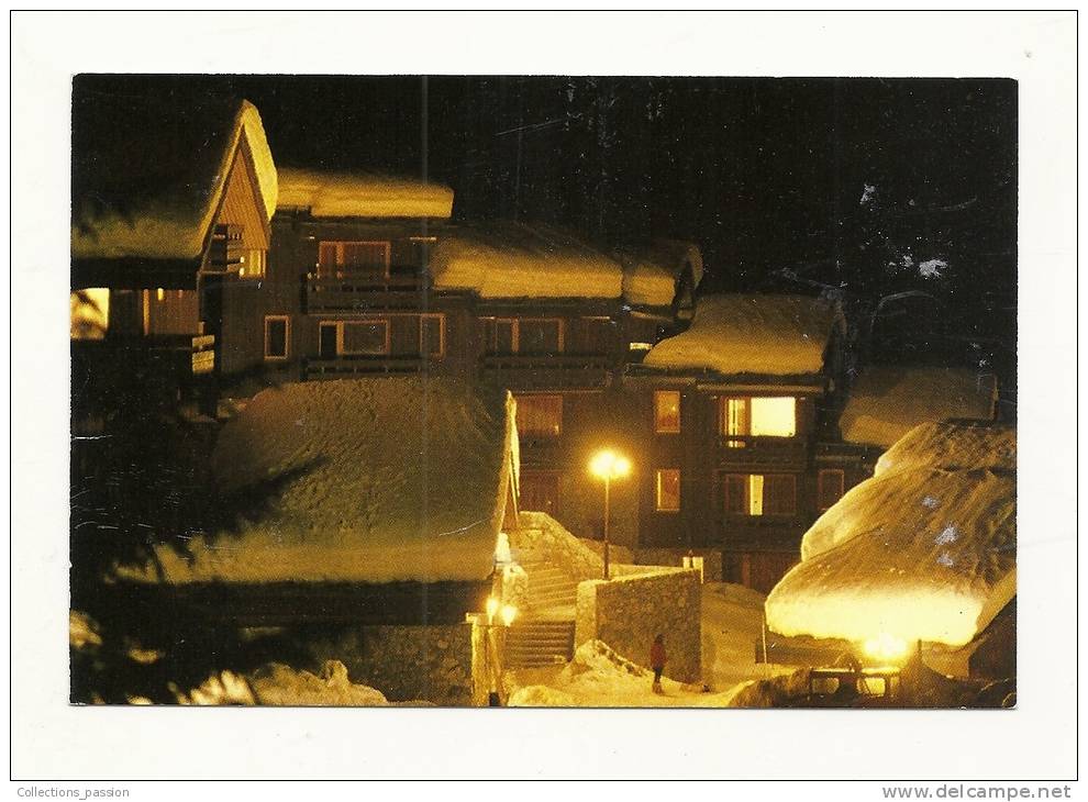 Cp, 73, Valmorel, La Nuit Sur Le Hameau "Planchamps", Voyagée 1989 - Valmorel