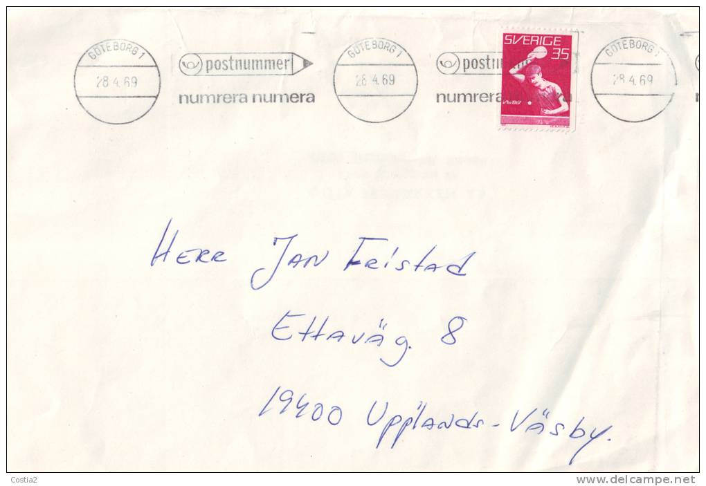 Table Tennis Sweden Stamp On Mailed Cover 1969 - Table Tennis