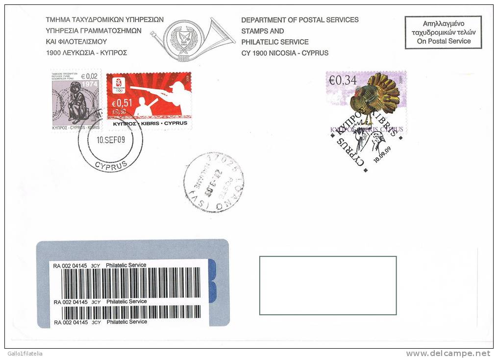 2009 - CIPRO/CYPRUS - BUSTA VIAGGIATA CON FRANCOBOLLO DELLA SERIE ANIMALI DOMESTICI TIMBRO FDC E DUE ALTRI FRANCOBOLLI . - Briefe U. Dokumente