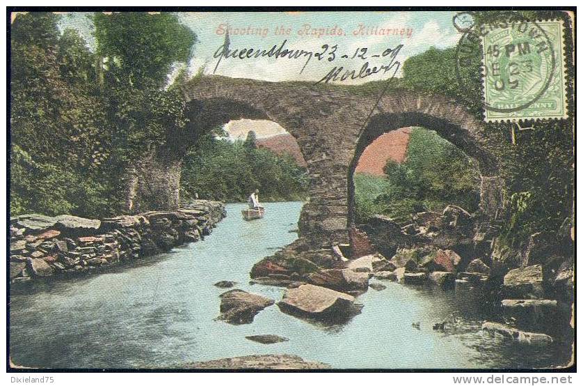 CPA Vintage Postcard Post Card Old Weir Bridge Shooting The Rapids Killarney Ireland Irlande 1909 - Kerry