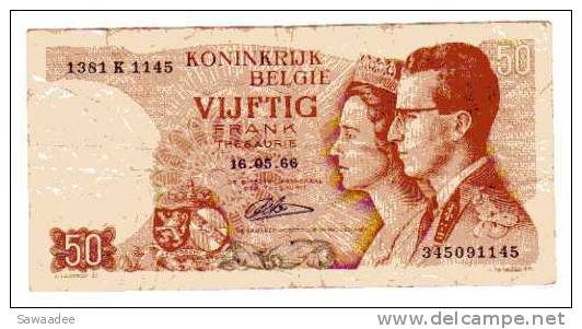 BILLET BELGIQUE - P.139 - 50 FRANCS - TRESORERIE - 16/05/1966 - ROI BAUDOIN - REINE FABIOLA -  PARLEMENT BRUXELLES - 50 Francs