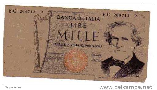 BILLET ITALIE - P.101 - 1000 LIRE - VERDI - 1000 Liras