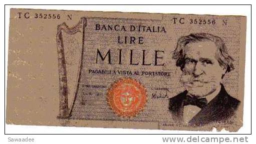 BILLET ITALIE - P.101 - 1000 LIRE - VERDI - 1000 Liras