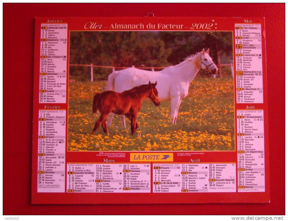 Calendrier ALMANACH PTT DU FACTEUR - LA POSTE - 2002 - Chevaux Et Chiens - OLLER - Sarthe 72 - Très Bon état - Formato Piccolo : 2001-...