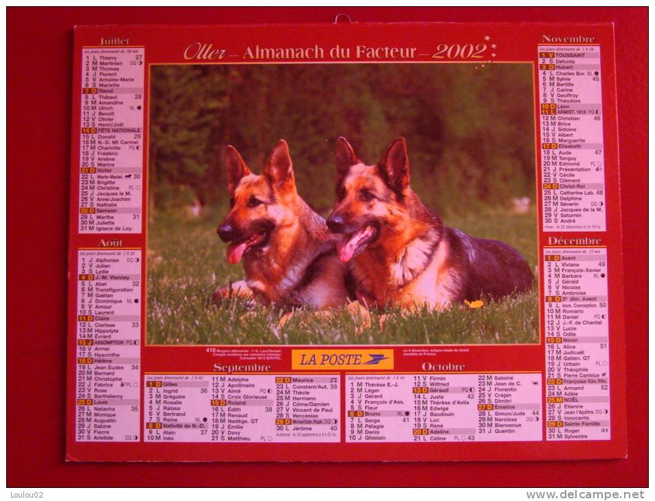 Calendrier ALMANACH PTT DU FACTEUR - LA POSTE - 2002 - Chevaux Et Chiens - OLLER - Sarthe 72 - Très Bon état - Formato Piccolo : 2001-...