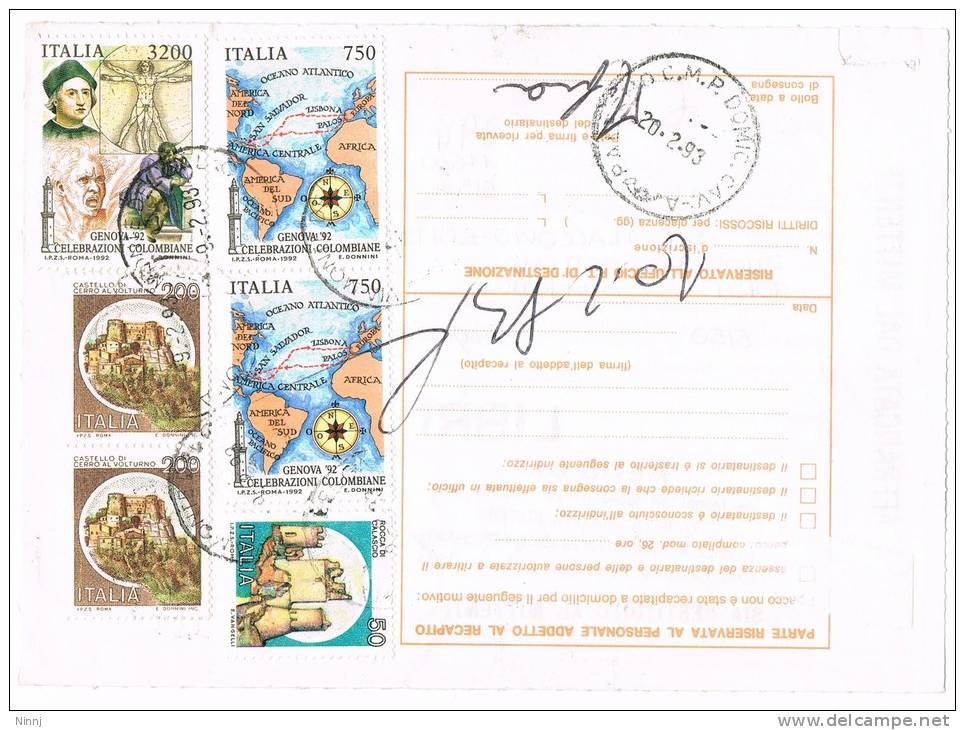 Italia Storia Postale 9.2.93  Roma/Palermo Affr. £. 3.200 Genova´92 +  2 X £. 750 + 2 X £. 200 +£.50 - 1991-00: Storia Postale