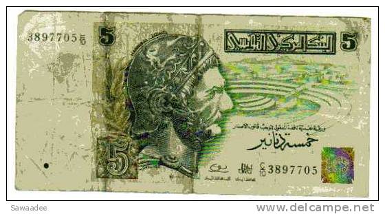 BILLET TUNISIE - P.86 - 5 DINARS - 1993 - HANNIBAL - Tusesië