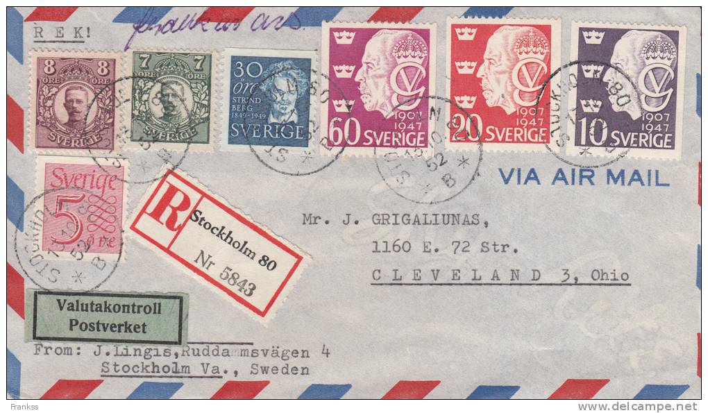 Brief Zweden Registered Mail To USA - ... - 1855 Préphilatélie