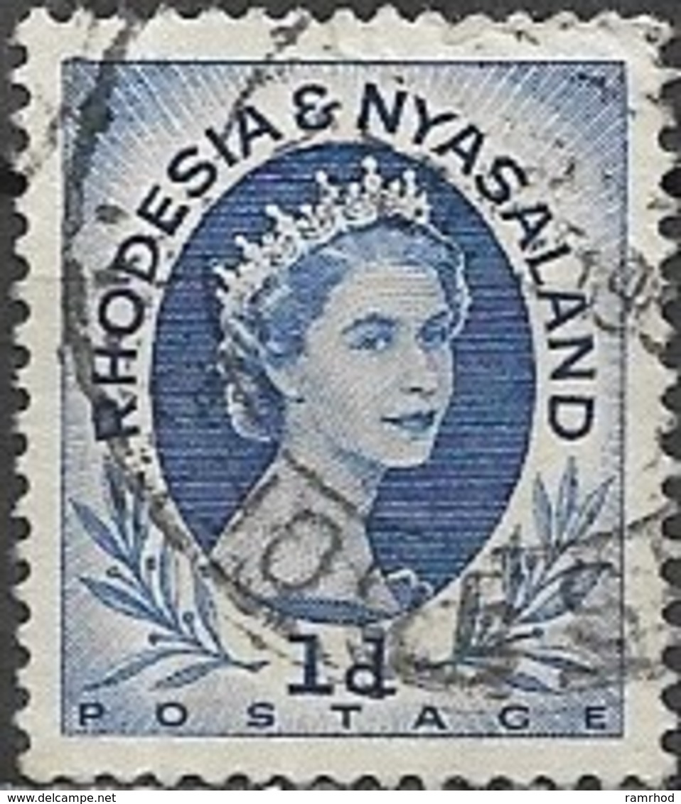 RHODESIA &amp; NYASALAND 1954 Elizabeth - 1d. Blue FU - Rhodesië & Nyasaland (1954-1963)