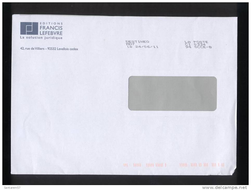 Enveloppe Envelope Editions FRANCIS LEFEBVRE La Solution Juridique LEVALLOIS DESTINEO 24/06/2011 FRANCE - Brieven En Documenten