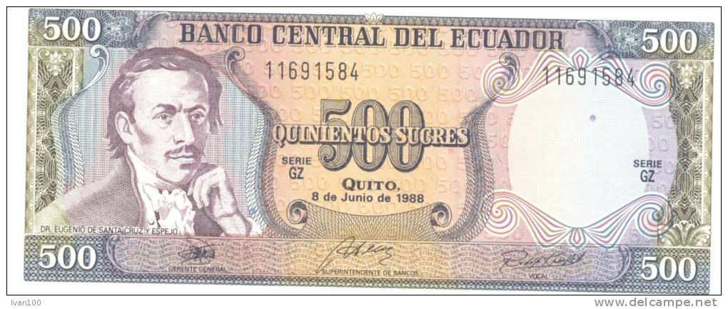 500 Sucres, Date 08.06.1988, P-124A, UNC - Equateur