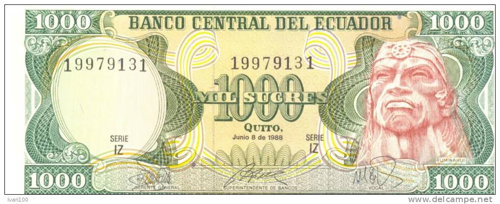1000 Sucres, Date 08.06.1988, P-125b, UNC - Ecuador