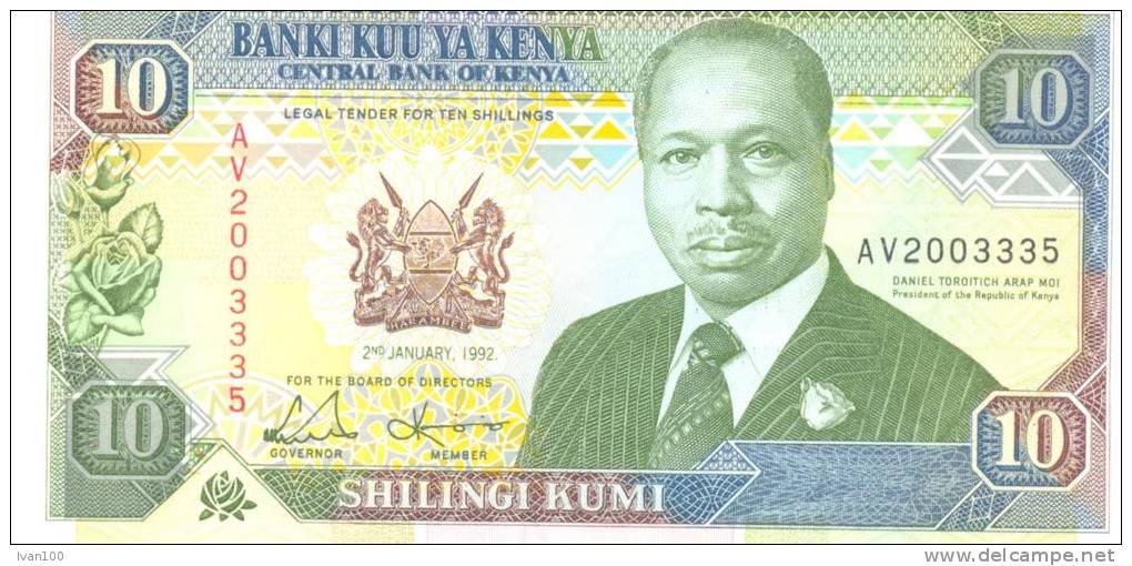 10 Shillings, Date 02.01.1992, P-24b, UNC - Kenia