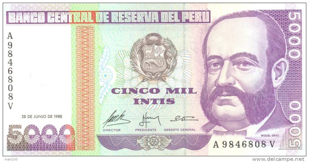 5000 Intis, Date 28.06.1988, P-137, UNC - Perù