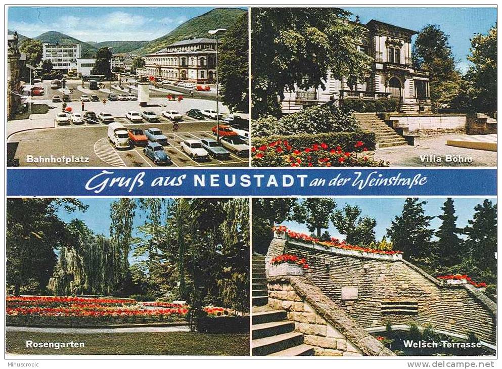 CPSM Allemagne - Neustadt An Der Weinstrabe - Bahnhofplatz - Villa Bohm - Rosengarten - Welsch Terrasse - Neustadt (Weinstr.)