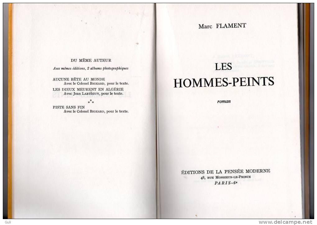 Livre=roman  "Les Hommes Peints " Marc Flament- Editions De La Pensée Moderne (Algérie )  OCCASION - Historique