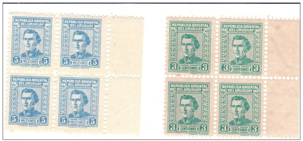 2 Blocks Of 4 1948 Stamps MNH - Uruguay