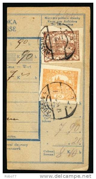 Czechoslovakia Parcel Card Franked With Hradcany. Aussig 17.VI.19. (A02069) - Cartes Postales
