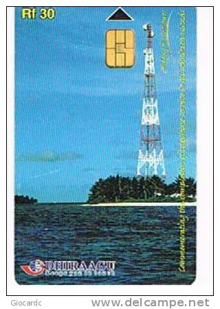 MALDIVE (MALDIVES)   - DHIRAAGU (CHIP) - 2000 TELECOM TOWER    CODE 323MLD     - USED  -  RIF.  1585 - Maldive