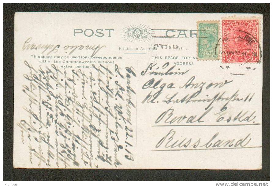 1913 POSTCARD WITH VICTORIA STAMPS FROM AUSTRALIA TO RUSSIA ESTONIA,  MUSTERING BY TURNER - Briefe U. Dokumente