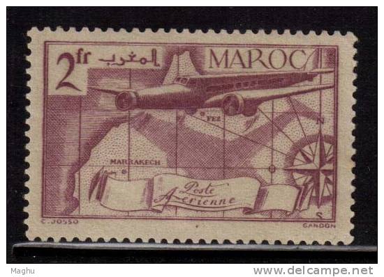 Morocco Mint No Gum, 1939 2f Purple, Airplane, Aviation, Compass, Map - Unused Stamps