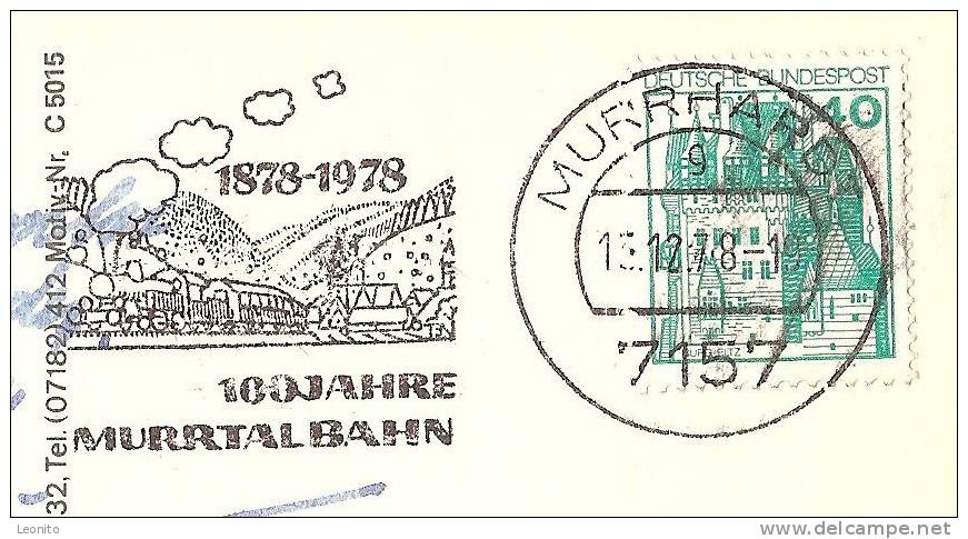 Murrhardt Winter Stadtkirche Feuersee Stempel 100 Jahre Murrtalbahn 1978 - Backnang