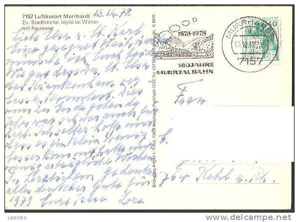 Murrhardt Winter Stadtkirche Feuersee Stempel 100 Jahre Murrtalbahn 1978 - Backnang